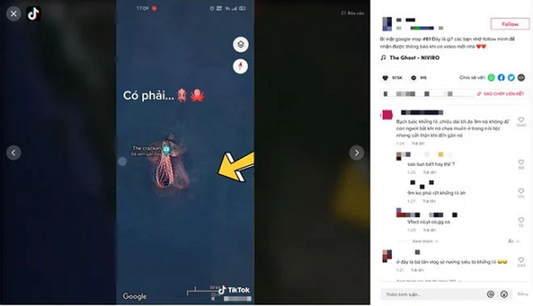 Một tài khoản TikTok đã chia sẻ video quay lại  ứng dụng bản đồ Google Maps. Khi phóng to vào khu bến thuyền thuộc vịnh Elliot tại Washington (Mỹ), cách đó 50 m xuất hiện hình ảnh vật màu đỏ, được cho là xúc tu của một con bạch tuộc.