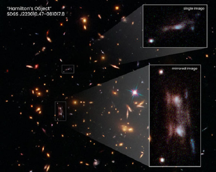 Kính viễn vọng không gian Hubble (NASA/ESA) đã ghi lại quang cảnh một  thiên hà xoắn ốc tưởng chừng bị xé làm 3 bởi "quái vật". Các nhà thiên văn gọi sự kiện này là "Vật thể của Hamilton".