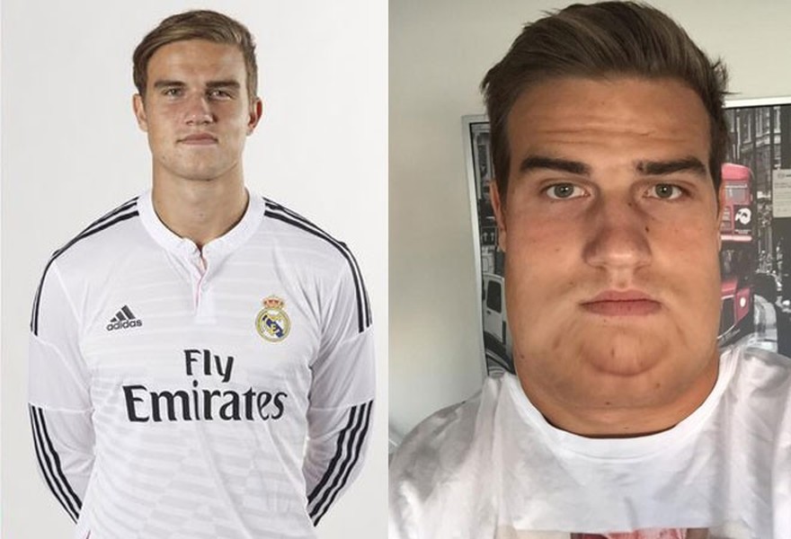 Tiền đạo Eero Markkanen vừa bị Real Madrid giải phóng hợp đồng vì bị cáo buộc tăng 18 kg sau kỳ nghỉ hè. Tuyển thủ Phần Lan sau đó chụp bức ảnh tự sướng và sử dụng phần mềm chỉnh cho gương mặt trở nên béo phì nhằm chế giễu quyết định vô lý của Real.