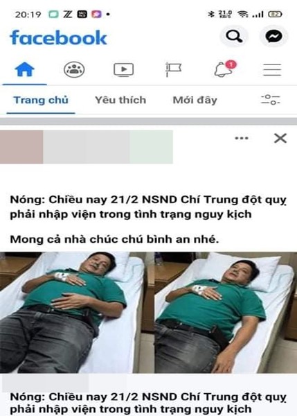 Mới đây,  nghệ sĩ Chí Trung bị tung tin đồn thất thiệt về sức khỏe. Theo đó, những kẻ ác ý loan tin giả Chí Trung đột quỵ, phải nhập viện. Nhanh chóng, Chí Trung lên tiếng. Anh cho biết: "Công nhận nhiều kẻ rảnh rỗi thật!". Ảnh: FBNV