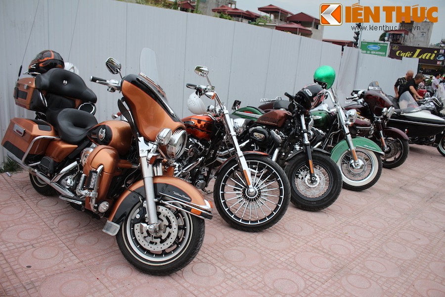 Trong số các mẫu xe có mặt tại lễ khai trương  showroom Harley-Davidson mới tại Hà Nội, những chiếc môtô Harley vẫn chiếm số lượng nhiều nhất.