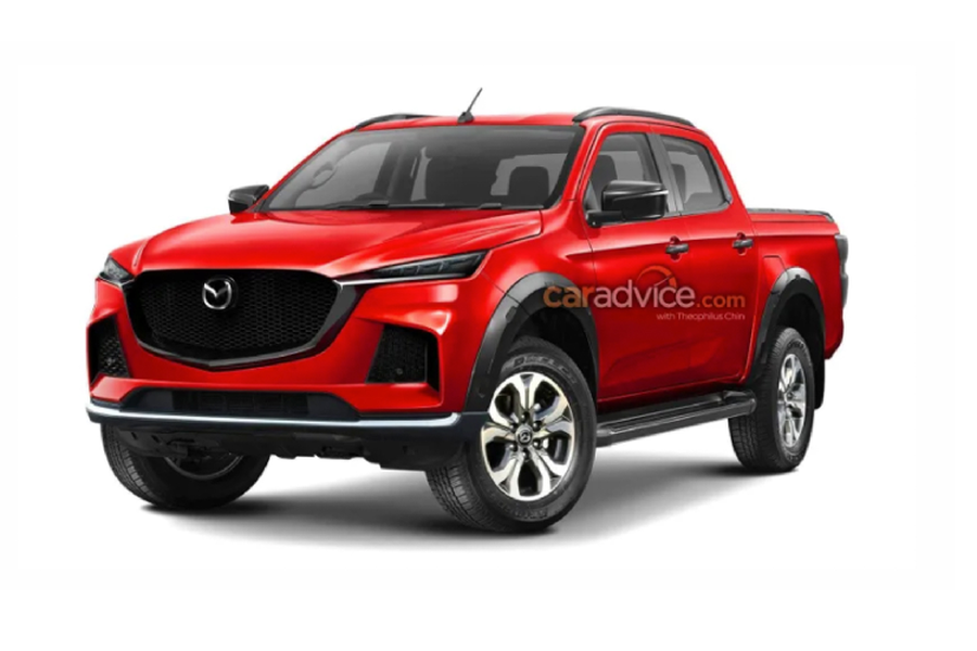 Hình ảnh  Mazda BT-50 2021 mới ở phía trước với thiết kế phần đầu xe mang cụm lưới tản nhiệt cỡ lớn theo phong cách Mazda CX-9 không phải là hình ảnh chính thức của BT-50 thế hệ mới, mà chỉ đơn thuần là hình ảnh phác thảo dựa trên Isuzu D-Max.