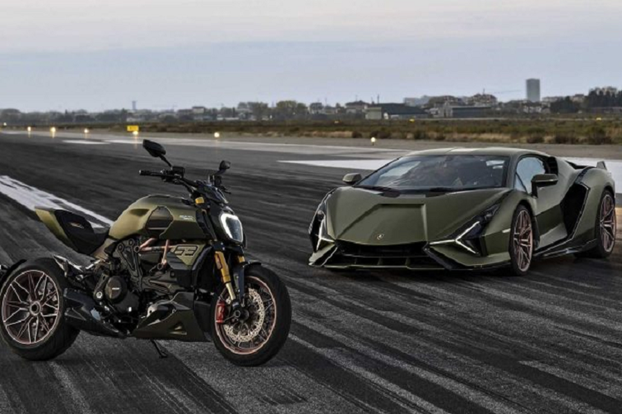 Lấy cảm hứng từ chiếc siêu xe thương mại hybrid đầu tiên của Lamborghini,  Ducati Diavel 1260S mới sở hữu nhiều đường nét, phối màu tương tự như chiếc siêu xe đến từ “bò tót”. Chiếc cruiser có được màu sơn xanh mờ Verde Gea làm chủ đạo, kết hợp cùng một số các chi tiết để lộ sợi carbon bắt mắt. Sự tương phản của màu sơn này được tạo nên từ sắc vàng đồng Oro Electrum ở những chi tiết như dàn khung mắt cáo.