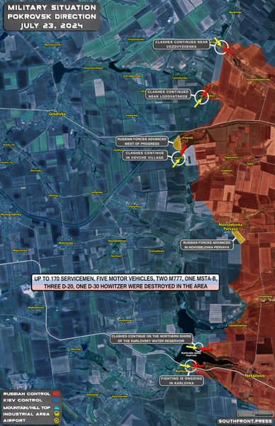 Tờ Russia Gazeta (RG) hôm 21/7 viết: "Tình hình diễn ra hoàn toàn bất ngờ, khi  Quân đội Ukraine trên mặt trận Pokrovsk sụp đổ nhanh hơn bao giờ hết". Dựa trên thông tin từ tờ báo này và một cơ quan truyền thông khác của Nga là Lenta cho thấy, Quân đội Nga vừa đạt được hai bước tiến lớn trên mặt trận Donetsk. Một trong số họ tiến bộ nhanh đến mức Quân đội Nga khá bất ngờ. 