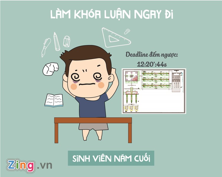 Đối với nhiều sinh viên làm khóa luận ra trường, hoàn thành được sản phẩm đúng hạn không phải điều dễ dàng. Bắt kịp trào lưu "chạy ngay đi", các sinh viên cũng đưa khẩu hiệu làm khóa luận ngay đi.