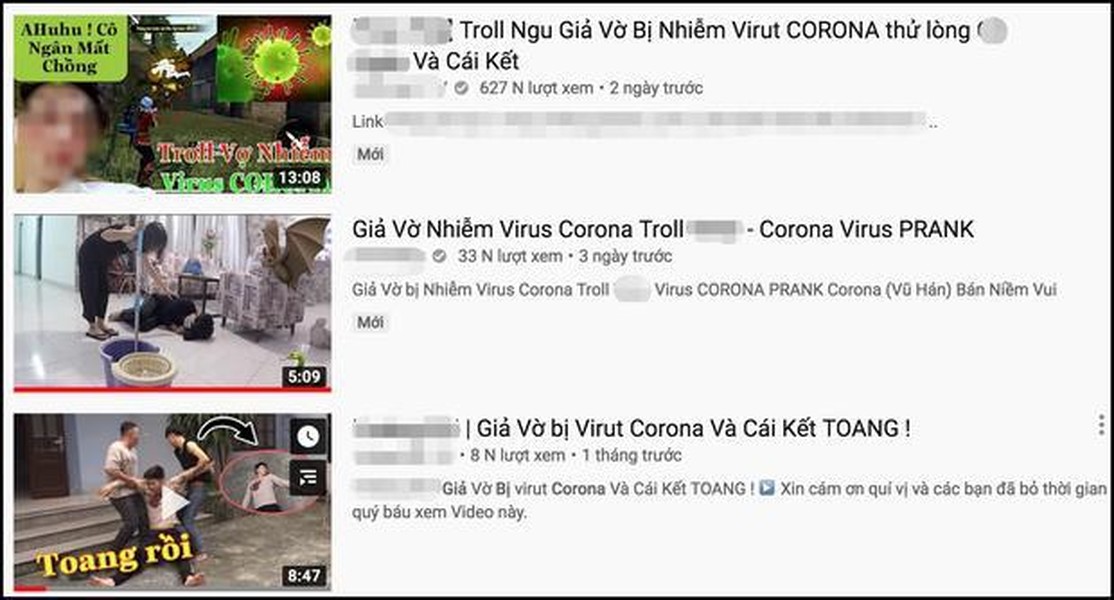  Virus corona đang là nỗi lo sợ của cả thế giới với hơn 300 ca tử vong tại Trung Quốc và 12 nghìn ca nhiễm mới trên toàn cầu. Thế nhưng tại Việt Nam, dịch bệnh nguy hiểm này lại trở thành trò đùa, công cụ để câu view của nhiều Youtuber.