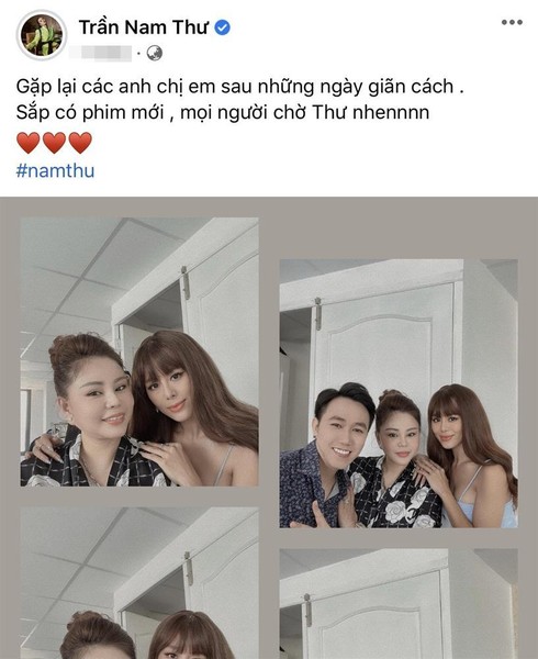 Mới đây khi có dịp hội ngộ hậu giãn cách,  Nam Thư đã có màn khoe sắc bên đàn chị Lê Giang và nam diễn viên Anh Đức. Loạt ảnh mới được Nam Thư đăng tải đã thu hút sự chú ý lớn từ netizen, không phải vì có thêm sự xuất hiện của 2 nhân vật đình đám bên cạnh, mà vì giao diện quá ư lạ lẫm của kiều nữ làng hài.