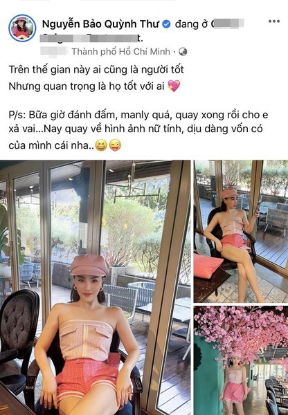 Thời gian gần đây,  Quỳnh Thư vụt sáng trở thành cái tên hot đình đám cõi mạng khi vướng vào ồn ào tình ái, mang danh là "người thứ ba" phá vỡ hạnh phúc gia đình của Diệp Lâm Anh và thiếu gia Đức Phạm. Không phủ định hay xác nhận, bạn thân của Ngọc Trinh chỉ chia sẻ bâng quơ: "Những ngày qua thật sự rất rất rất bận không có thời gian để ngủ luôn chứ đừng nói đến cho việc giải thích hay hơn thua. Và chuyện như thế nào hồi sau sẽ rõ. Hãy kiên nhẫn đợi nhé!". Mới đây, chân dài này bất ngờ có động thái mới gây chú ý khi chia sẻ loạt ảnh "tái xuất" đầy khác lạ.