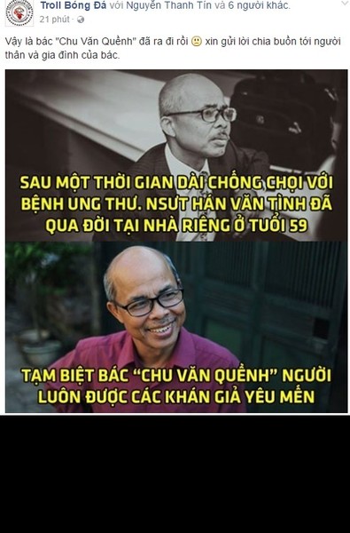 11h20 trưa 4/9, gia đình nghệ sĩ Hán Văn Tình đã thông báo tin chồng, cha, anh trong gia đình họ - người nghệ sĩ gắn liền với vai diễn Chu Văn Quềnh nổi tiếng đã trút hơi thở cuối cùng tại nhà riêng. Sau thời gian dài chống lại căn bệnh ung thư màng phổi, được các bác sĩ tận tình cứu chữa, người thân chăm sóc, nhưng cuối cùng nghệ sĩ Hán Văn Tình vẫn không gặp được phép màu nào cả. Sự ra đi của ông khiến toàn thể gia đình, bạn bè, những khán giả yêu mến "Quềnh trọc" từ nhiều năm nay vô cùng thương tiếc.