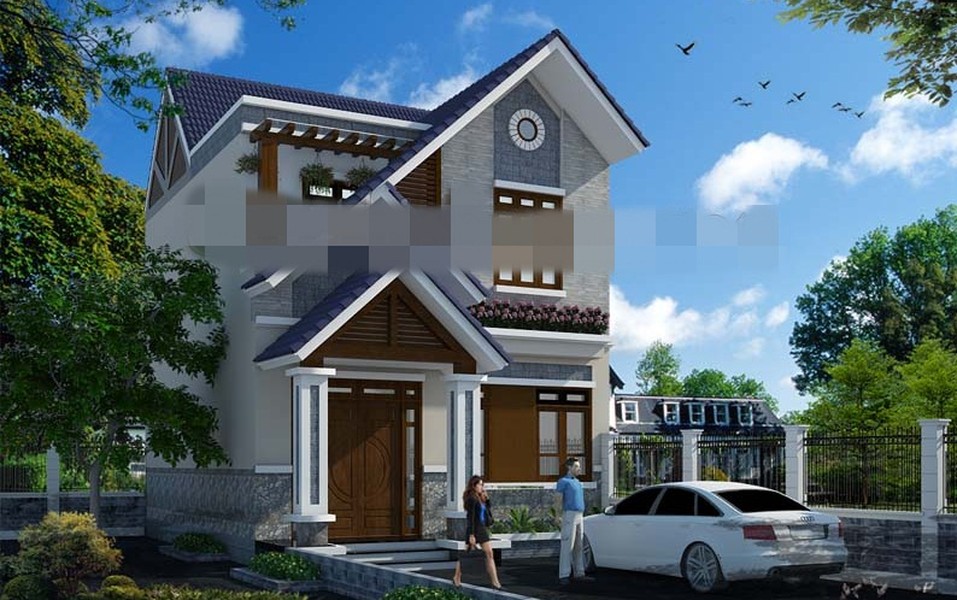  Biệt thự 2 tầng với hệ mái thái đơn giản, diện tích 70m2. Màu sắc và không gian kiến trúc trở nên hài hòa. Ảnh: Sieuthimaunha.