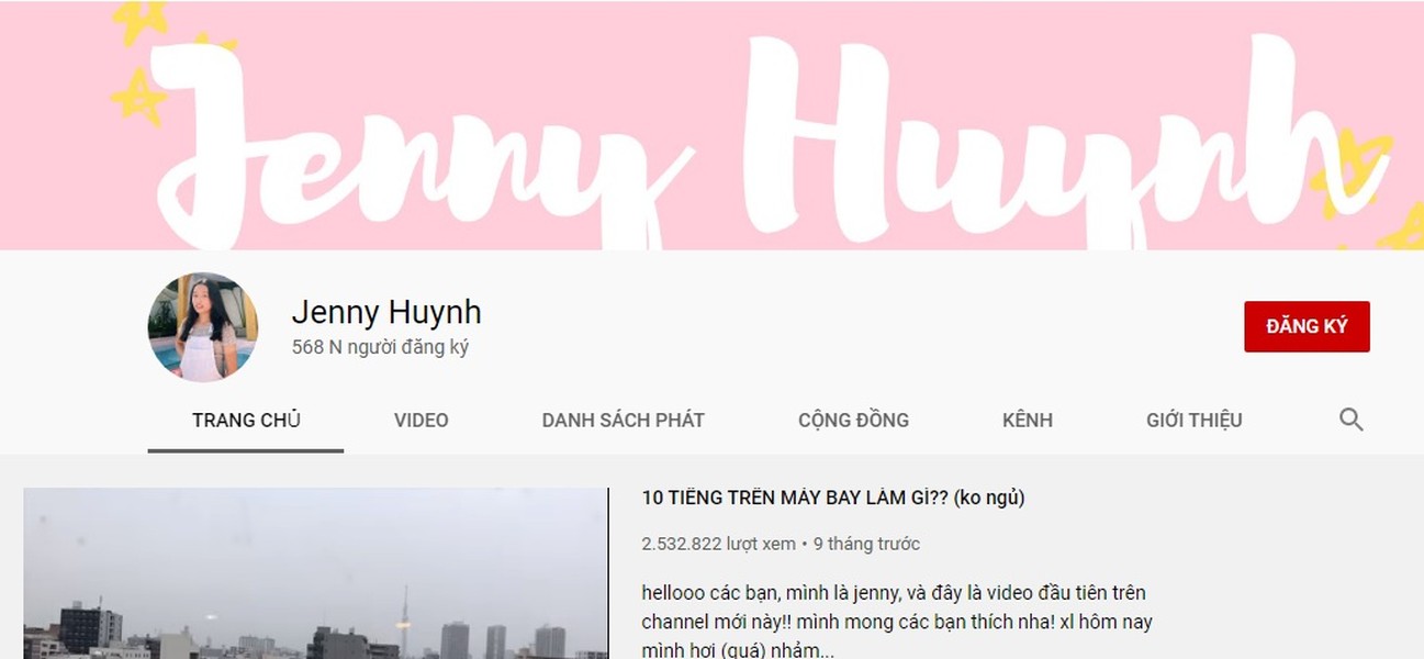 Thời gian gần đây, cái tên  Jenny Huỳnh bỗng nổi lên như một hiện tượng trên kênh Youtube khi thu hút 568 nghìn người nhấn nút theo dõi dù kênh được thành lập chỉ mới 1 năm và bắt đầu đăng tải video được 9 tháng.