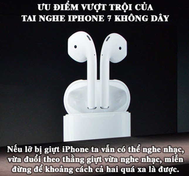 Với tai nghe không dây AirPods, người dùng iPhone 7 và iPhone 7 Plus vẫn có thể nghe nhạc từ xa nếu chẳng may bị giật máy trên đường.