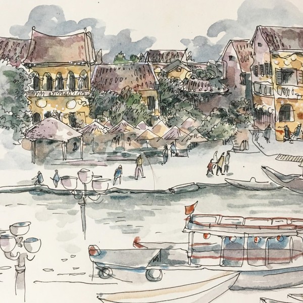 Sông Hoài và phố cổ Hội An, một Di sản thế giới của Việt Nam. Ảnh: Portland Sketcher.