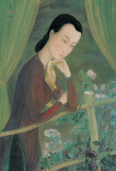 Quý cô bên giàn hoa (Lady by a floral trellis), tranh lụa của  danh họa Việt Nam Lê Phổ (1907-2001). Bức tranh được trả 920.000 HKD (khoảng 2,7 tỉ đồng) trong phiên đấu giá ở Hồng Kông năm 2010.