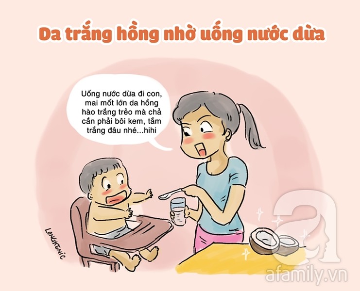 Theo các mẹ “truyền tai” nhau thì từ 6 tháng tuổi bố mẹ có thể áp dụng một liệu pháp rất tự nhiên để bé có làn da trắng mịn. Đó là cho bé uống nước dừa thường xuyên, bắt đầu làm quen bằng 2-3 thìa cà phê mỗi ngày sau đó tăng dần lên nhưng không quá nhiều chỉ cần 1-2 quả dừa trong một tuần.