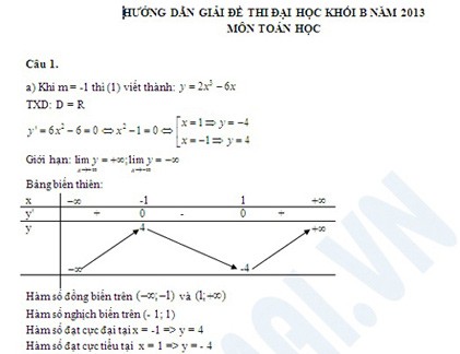 Gợi ý đáp án môn Toán khối B năm 2013