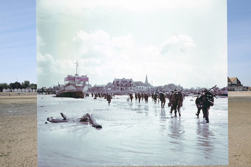 Bãi biển nơi trước kia diễn ra  cuộc đổ bộ D-Day của quân đồng minh nằm trong khuôn khổ của chiến dịch Overlord. Ảnh: Lực lượng Sư đoàn 3 Bộ binh Canada tến vào bãi đổ bộ Juno. Nguồn ảnh: BI.