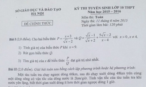 Đề thi vào lớp 10 môn Toán toàn Thành phố Hà Nội chiều 11/6 và đáp án