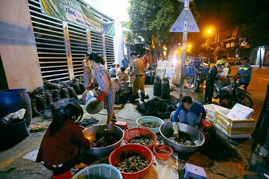 Gọi là chợ nhưng thực chất hàng hóa và cảnh buôn bán đều diễn ra trên vỉa hè đường Cách Mạng Tháng Tám (đoạn từ đường Hòa Hưng đến ngã ba ông Tạ, quận 3, TP.HCM). Khi cả phố phường đã chìm sâu vào giấc ngủ, chợ “độc” nhất một mặt hàng là cua lại hoạt động nhộn nhịp.