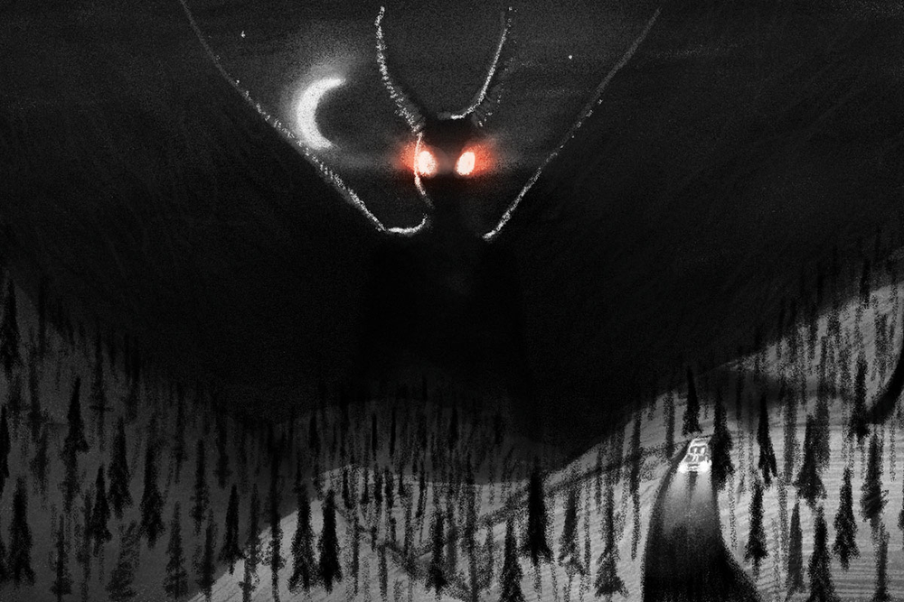 Mothman (Người bướm) là một quái vật huyền bí nổi tiếng tại Mỹ, được mô tả với hình dáng nửa người nửa thú, cánh lớn và đôi mắt đỏ rực. (Ảnh: Smithsonian Center for Folklife and Cultural Heritage)