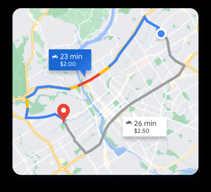  Google Maps đôi khi không chọn tuyến đường ngắn nhất mà đề xuất lộ trình xa hơn. (Ảnh: Google Maps Platform)