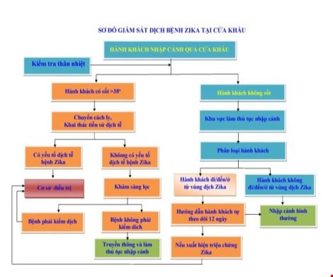Sơ đồ giám sát dịch dịch bệnh Zika tại cửa khẩu.Từng bước giám sát được thực hiện như sau: