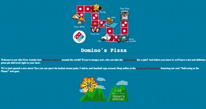 Những năm 1990, McDonald's, Pepsi, Coca-Cola và Apple có  website không chuyên nghiệp. Domino's Pizza, thường gọi đơn giản là "Domino's" ra mắt website vào ngày 19/12/1996 với menu tượng hình màu sắc lòe loẹt.