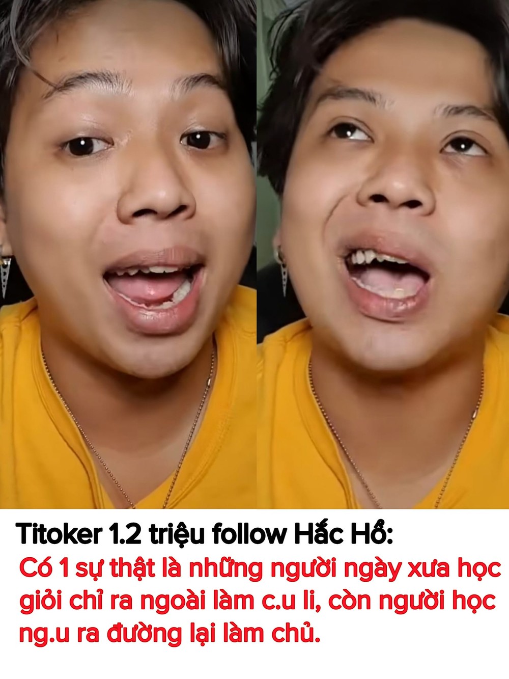  TikToker tên Hắc Hổ với 1,3 triệu lượt theo dõi mới đây có phát ngôn về việc học gây tranh cãi trên MXH. Cụ thể Hắc Hổ đưa ra quan điểm để lý giải việc tại sao “học ngu” ra trường “làm chủ” còn học giỏi ra đời “làm cu li”.