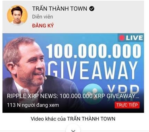 Sáng 26/11,  kênh YouTube hơn 4,5 triệu lượt theo dõi của Trấn Thành bị hacker chiếm đoạt để livestream về tiền ảo Bitcoin.