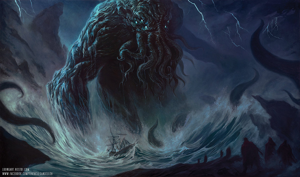  Quái vật Cthulhu xuất hiện lần đầu tiên trong truyện ngắn The Call of Cthulhu (Tiếng gọi Cthulhu) được viết bởi nhà văn H.P. Lovecraft vào năm 1926, mặc dù không hề có một nhân vật nào trong câu chuyện được xác nhận là có trong thực tế cả.