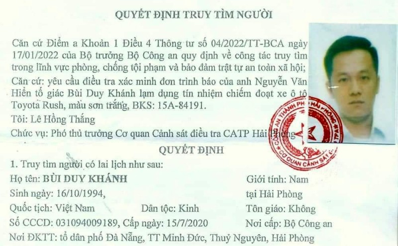 Hải Phòng: Truy tìm nam thanh niên thuê hàng chục ô tô mang thế chấp