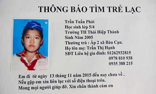 Bé trai 10 tuổi mất tích sau khi đến trường đánh cờ