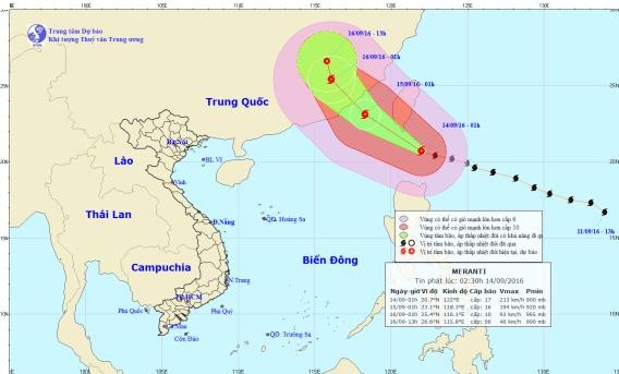 Siêu bão Meranti giật trên cấp 17, có khả năng chuyển hướng