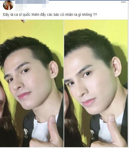 Mới đây, trên một trang fanpage, một cư dân mạng đã đăng hình ảnh được cho là nam ca sĩ  Quốc Thiên cùng lời chia sẻ: "Đây là ca sĩ Quốc Thiên đấy, các bác có nhận ra gì không?". Ở dưới phần bình luận nhiều cư dân mạng chia sẻ: "Ơ, lạ hoắc", "tưởng trai Thái", hay "chắc thu gọn môi rồi mắt mũi mí"...