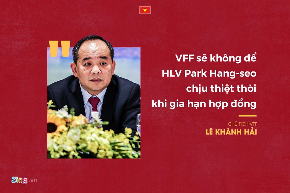 Chủ tịch VFF Lê Khánh Hải cho rằng khả năng hai bên tái ký hợp đồng rất cao. Ông nhấn mạnh: “Tôi tin rằng chúng ta có thể huy động sự đóng góp từ các nguồn lực xã hội hóa. Họ sẽ cùng Tổng cục TDTT, VFF đồng hành để không chỉ HLV Park mà cả ê-kíp của ông ấy có thể làm việc trong điều kiện tốt nhất, trên tinh thần không để HLV phải thiệt thòi”.