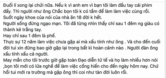 Lê Bê La tố một đạo diễn chửi thề và xem thường diễn viên