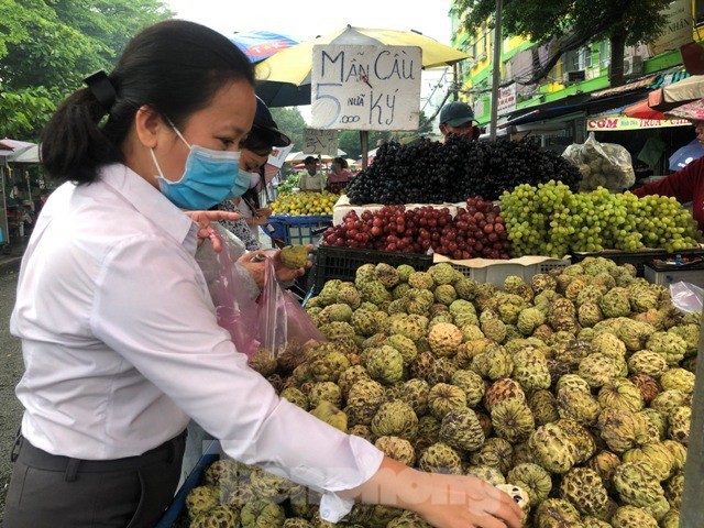 Những tuyến đường xung quanh khu công nghiệp Tân Tạo (Q.Bình Tân) như Trần Văn Giàu, đường 54, 3C... trái cây bán trên các xe đẩy có gia cực rẻ, chỉ từ 5.000-10.000 đồng/kg. Các xe hàng rong bắc loa liên tục chào mời khách mua mãng cầu, xoài, thanh long...