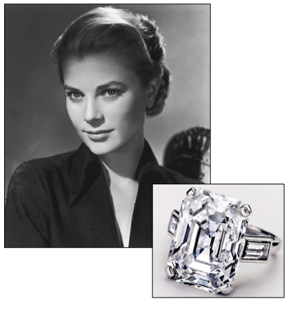 Trong ảnh là chiếc nhẫn đính hôn của nữ công tước xứ Windsor Grace Kelly. Viên kim cương nạm trên đó nặng tới 10,47 carat.