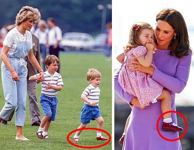 Tiểu Công chúa Charlotte, con gái của Công nương Kate Middleton và Hoàng tử William, “thừa kế” đôi giày đỏ mà chú của cô bé, Hoàng tử Harry, từng đi cách đây 30 năm. Ảnh: Brightside.