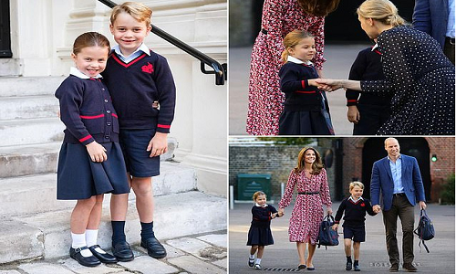 Hoàng tử Anh William và Công nương Kate Middleton đã dẫn hai con là Hoàng tử nhí George và tiểu Công chúa Charlotte, 4 tuổi, tới trường St Thomas's Battersea, phía nam London, ngày 5/9. (Nguồn ảnh: Reuters)