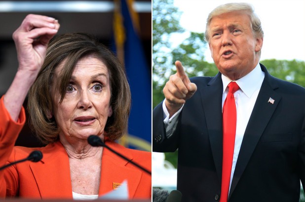 Ngày 24/9, Chủ tịch Hạ viện Mỹ Nancy Pelosi (trái) tuyên bố mở cuộc điều tra luận tội chính thức đối với Tổng thống Trump (phải), sau khi ông chủ Nhà Trắng bị cáo buộc gây sức ép với Tổng thống Ukraine Volodymyr Zelensky để điều tra con trai của "đối thủ" chính trị Joe Biden - ứng viên hàng đầu của Đảng Dân chủ tham gia cuộc đua vào Nhà Trắng năm 2020. Ảnh: NYP.