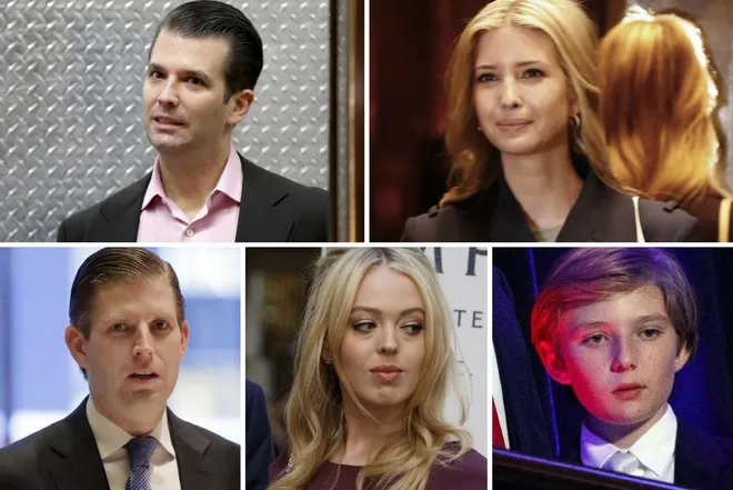 1. Tổng thống Mỹ Donald Trump có hai con trai (Donald Trump Jr. và Eric) và một con gái Ivanka với người vợ đầu tiên Ivana; con gái Tiffany với người vợ thứ hai Marla Maples và cậu con trai út Barron với người vợ hiện tại, bà Melania. Ảnh: providencejournal.