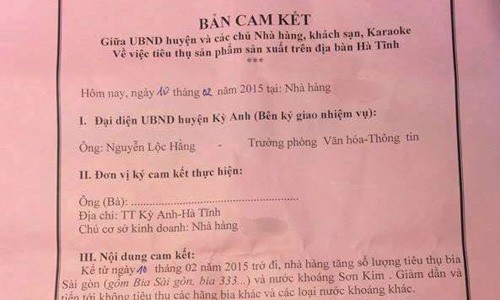 Hà Tĩnh lại ra cam kết ưu tiên sử dụng bia Sài Gòn