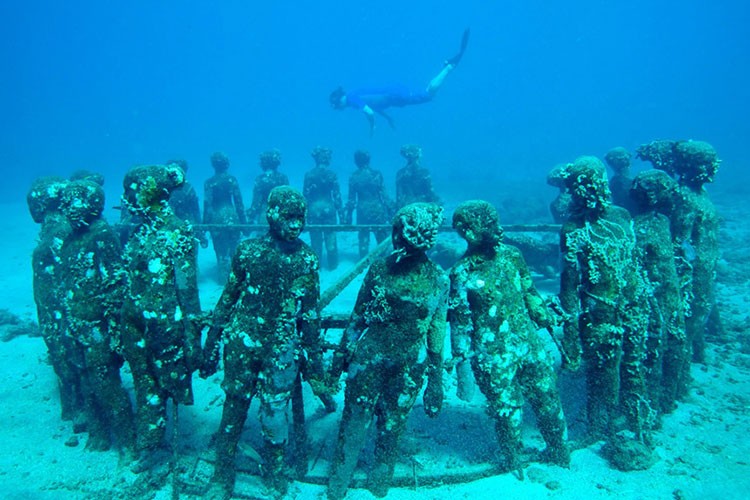  Bảo tàng dưới nước Grenada (phía tây Ấn Độ): Một trong những bảo tàng dưới nước nổi tiếng là công viên điêu khắc Grenada. Nơi đây tập hợp những bức điêu khắc đương đại của nghệ sĩ người Anh Jason deCaires Taylor.