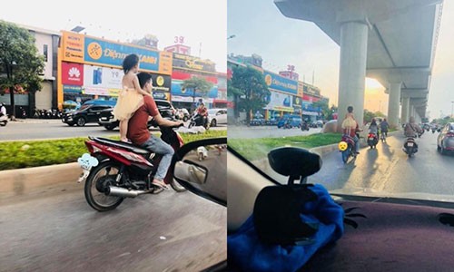 Kinh hãi bố để con gái đứng sau yên xe phóng vun vút