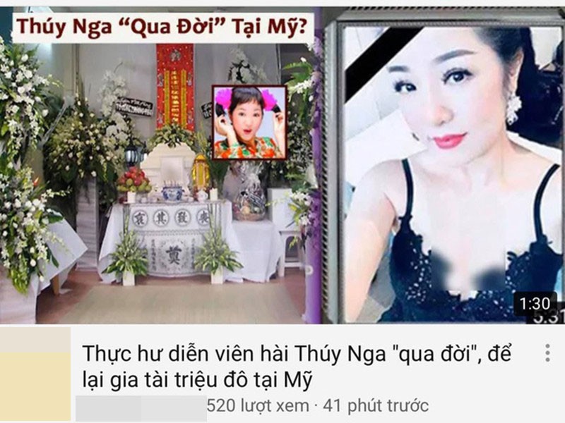 Mới đây, danh hài  Thúy Nga bị đồn qua đời ở Mỹ, để lại gia tài 1 triệu USD. Khi hay tin, nữ nghệ sĩ lập tức phủ nhận.