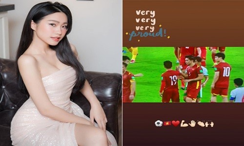 Trong đêm diễn ra trận đấu giữa tuyển Việt Nam - Indonesia (vòng loại World Cup 2022, diễn ra vào đêm 7/6 vừa qua), bạn gái tin đồn của Đoàn Văn Hậu - Doãn Hải My đã chia sẻ khoảnh khắc  cầu thủ Văn Hậu trên sân cỏ và bày tỏ niềm tự hào.