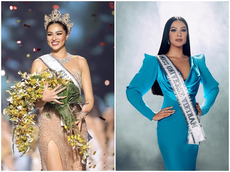 Tại cuộc thi Miss Universe 2021 - Hoa hậu Hoàn vũ Thế giới 2021 sẽ diễn ra vào tháng 12 tới đây, Anchilee Scott-Kemis là đại diện Thái Lan,  Kim Duyên là đại diện Việt Nam (phải).