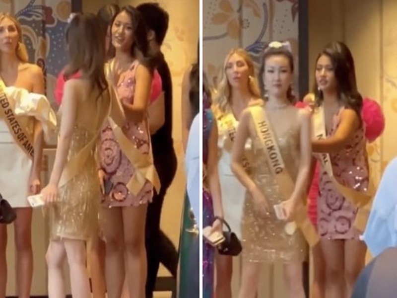 Sen Yang đang là thí sinh được yêu thích nhất cuộc thi  Miss Grand International 2021 - Hoa hậu Hòa bình Quốc tế 2021 bởi có nhiều khoảnh khắc hài hước. Ở buổi nhận sash, cô mải nói chuyện đến mức không nghe thấy được gọi tên. Ảnh: Yan