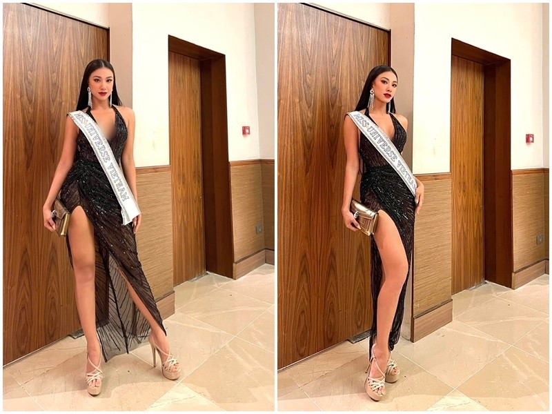 Tham gia cuộc thi Miss Universe 2021 - Hoa hậu Hoàn vũ Thế giới 2021,  Á hậu Kim Duyên đến nay thường sử dụng trang phục của NTK trong nước kết hợp với phụ kiện hàng hiệu.